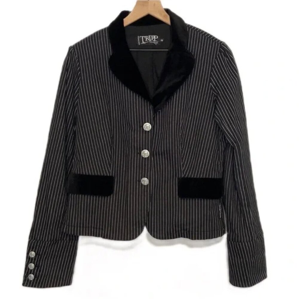RARE, Vintage, Tripp NY Pinstripe Velvet Skull Button Jacket, Women's M
